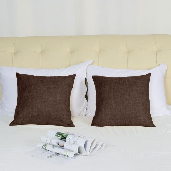 2pcs Linen Throw Pillow Covers Blank Cotton Square Cushion Cover Brown - Picture 3 of 6